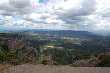 Fototapeta premium Panorama of the mountains and forests of La Mola, in Catalonia. Catalunya, Bages, Barcelona. 