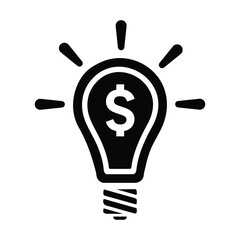Business idea, electric lamp finance icon. Black color vector design.