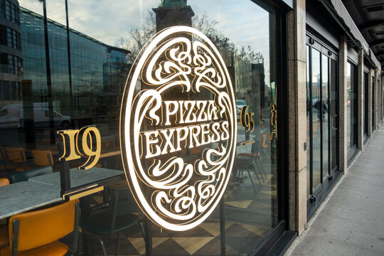 London- Pizza Express logo. A large British based pizza restaurant chain