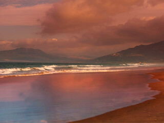 View to the beach of Tarifa, Andalusia, Spain, after sunrising
