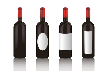 Set of wine bottles isolated on white background. Wine bottle, made in a realistic style. Alcoholic drink. Red wine. Vector illustration