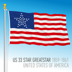 United States of America historical flag, 1859 - 1861, US 33 greatstar, vector illustration