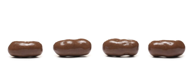 Chocolate beans set, sweet crunchy snack isolated on white background