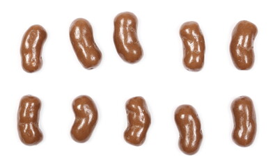 Set chocolate, sweet crunchy snack isolated on white background, top view