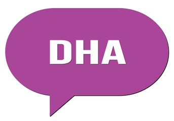 DHA text written in a violet speech bubble