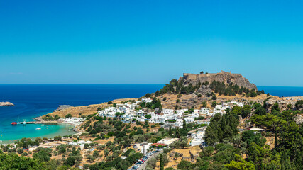 Obraz na płótnie Canvas View Of The Historic City Of Lindos On Rhodes, Greece