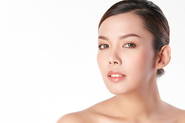 Beautiful Young asian Woman with Clean Fresh Skin, on Pink background, Face care, Facial treatment. Cosmetology, beauty and spa. Asian women portrait