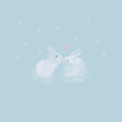 rabbit with heart for valentines card, winter season and greeting card.
