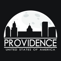 Providence Full Moon Night Skyline Silhouette Design City Vector Art.