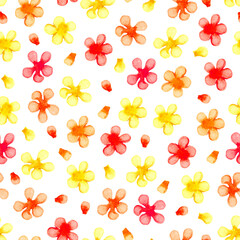 Watercolor flowers meadow summer seamless pattern