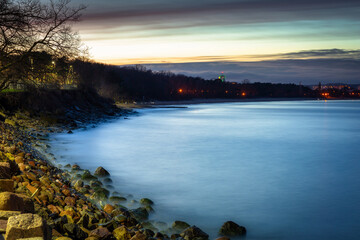 Baltic Sea beach in New Port at dusk, Gdansk. Poland