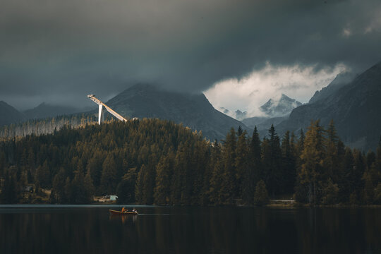 landscape with fog and ski jump