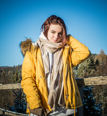 Cute rude girl over the mountains