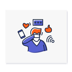 Attention focus color icon.Male avatar ignoring social media distractions.Concept for mind focus,attention management, information flow filtering and mindfulness practice.Isolated vector illustration. © Antstudio