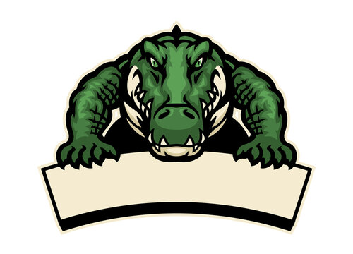 crocodile mascot hold the blank banner for text