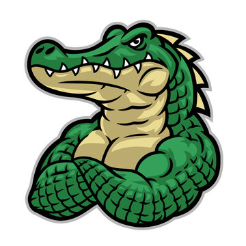 crocodile mascot with huge muscle body