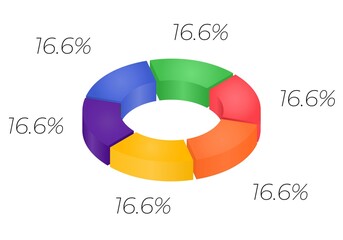 3d donut  chart infographic. Concept with six options. 16 percent.