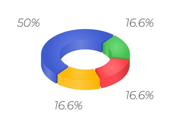 3d donut  chart infographic. Concept with four options. 50 and 16 percent.