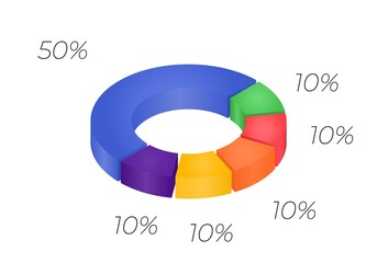 3d donut  chart infographic. Concept with six options. 50 and 10 percent.