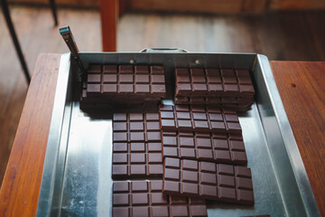 Homemade dark chocolate and cocoa