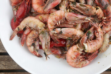 cooked prawns as delicatessen sea food ready to eat