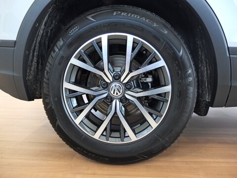 Jõhvi, Estonia 5.04.2018 - Car Showroom.  Aluminum wheel with Michelin Primacy 3  Tire. Wolksvagen logo.