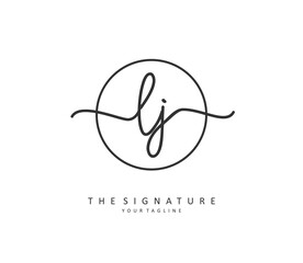LJ Initial letter handwriting and signature logo. A concept handwriting initial logo with template element.