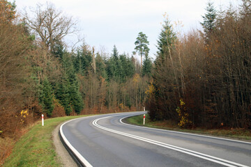 Fototapeta premium Szosą przez jesienny las