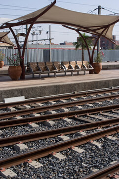 Train station platform, Marrakesh, Morocco.