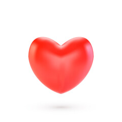 Realistic red heart with shadow isolated on white background. 3d render heart. Vector illustration