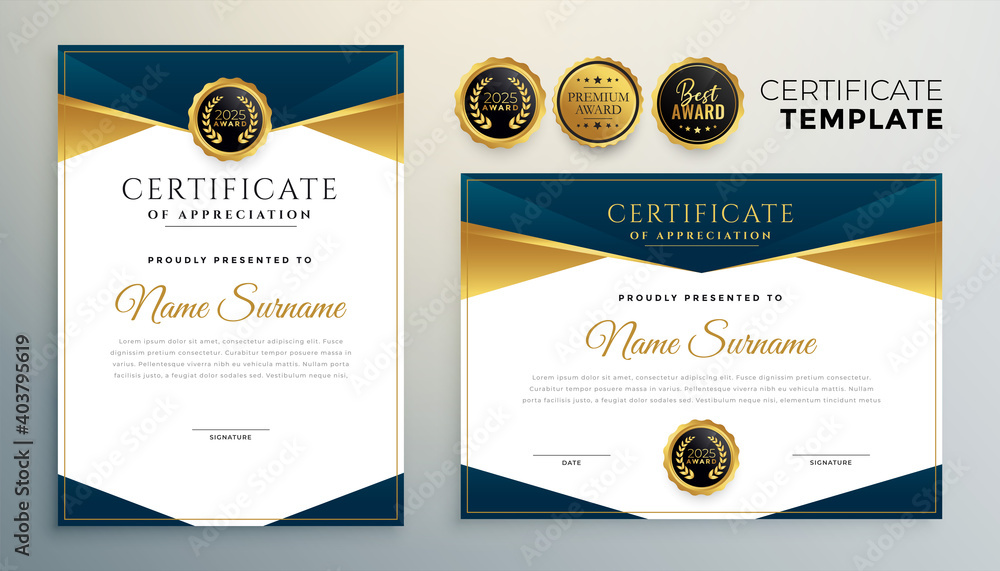 Wall mural golden certificate award template for multipurpose use