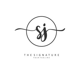 SJ Initial letter handwriting and signature logo. A concept handwriting initial logo with template element.