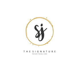 SJ Initial letter handwriting and signature logo. A concept handwriting initial logo with template element.