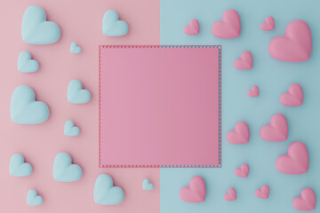 Fototapeta na wymiar 3d rendering light blue and pink hearts background with copy space.