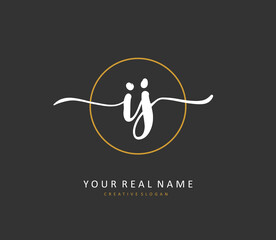 IJ Initial letter handwriting and signature logo. A concept handwriting initial logo with template element.