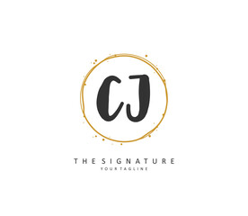 CJ Initial letter handwriting and signature logo. A concept handwriting initial logo with template element.