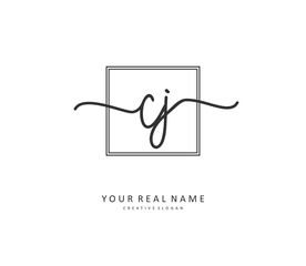 CJ Initial letter handwriting and signature logo. A concept handwriting initial logo with template element.
