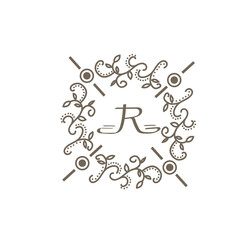 Batik emblem logo template, letter R vector design