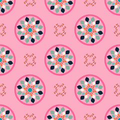 Pink pastel colors ornamental seamless pattern. Repeat arabesque authentic background.