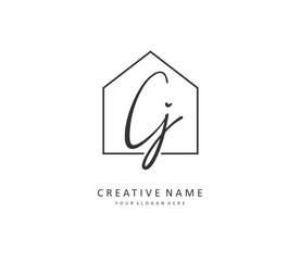 CJ Initial letter handwriting and signature logo. A concept handwriting initial logo with template element.