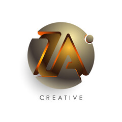 Initial letter ZA logo template colored blue grey circle 3d design for business and company identity