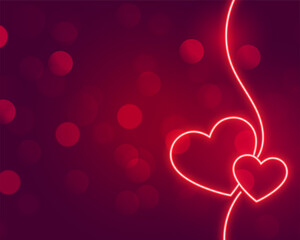 romantic neon hearts glowing on bokeh background