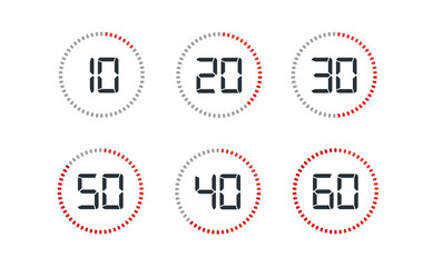 Countdown timer with ten seconds or minutes interval in modern style. Isolated on a white background