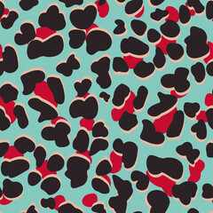 Fototapeta na wymiar Turquoise modern color animal seamless prints. Leopard pattern in trendy colors.