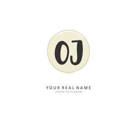 OJ Initial letter handwriting and signature logo. A concept handwriting initial logo with template element.