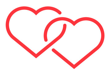 sign of two connected hearts. Love, mutual feelings. Valentine Day holiday symbol. Red vector on white background