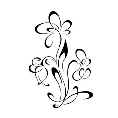 Fototapeta na wymiar ornament 1465. decorative abstract flowers on stems with curls in black lines on a white background