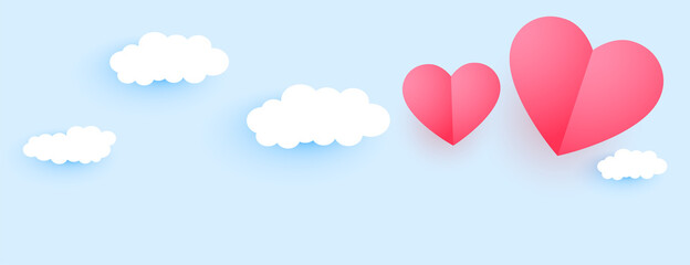 Obraz premium paper style valentines day hearts and clouds banner design