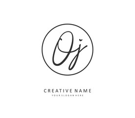 OJ Initial letter handwriting and signature logo. A concept handwriting initial logo with template element.