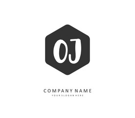 OJ Initial letter handwriting and signature logo. A concept handwriting initial logo with template element.